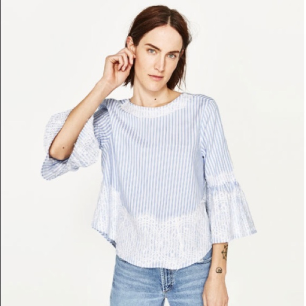 Zara Blue Stripe Lace Blouse
